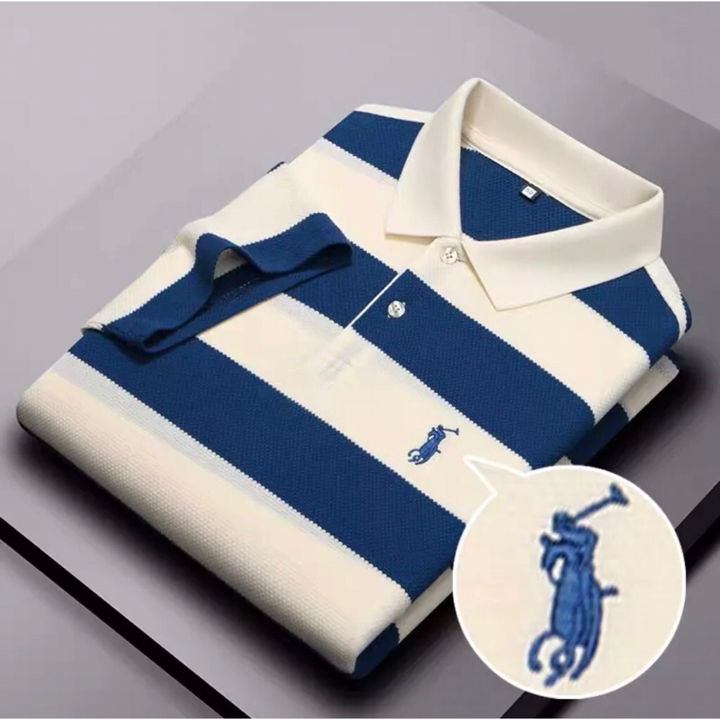 Kaos Polo Pria Stripe Lengan Pendek Preloved