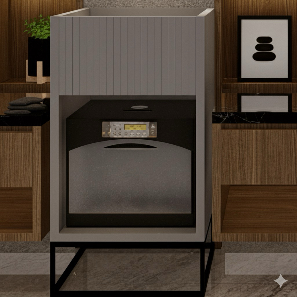 Lemari Peralatan Barber / Standing Cabinet. Material Plywood fin AICA AS-13029-CN74 Ash Gray. Kaki b