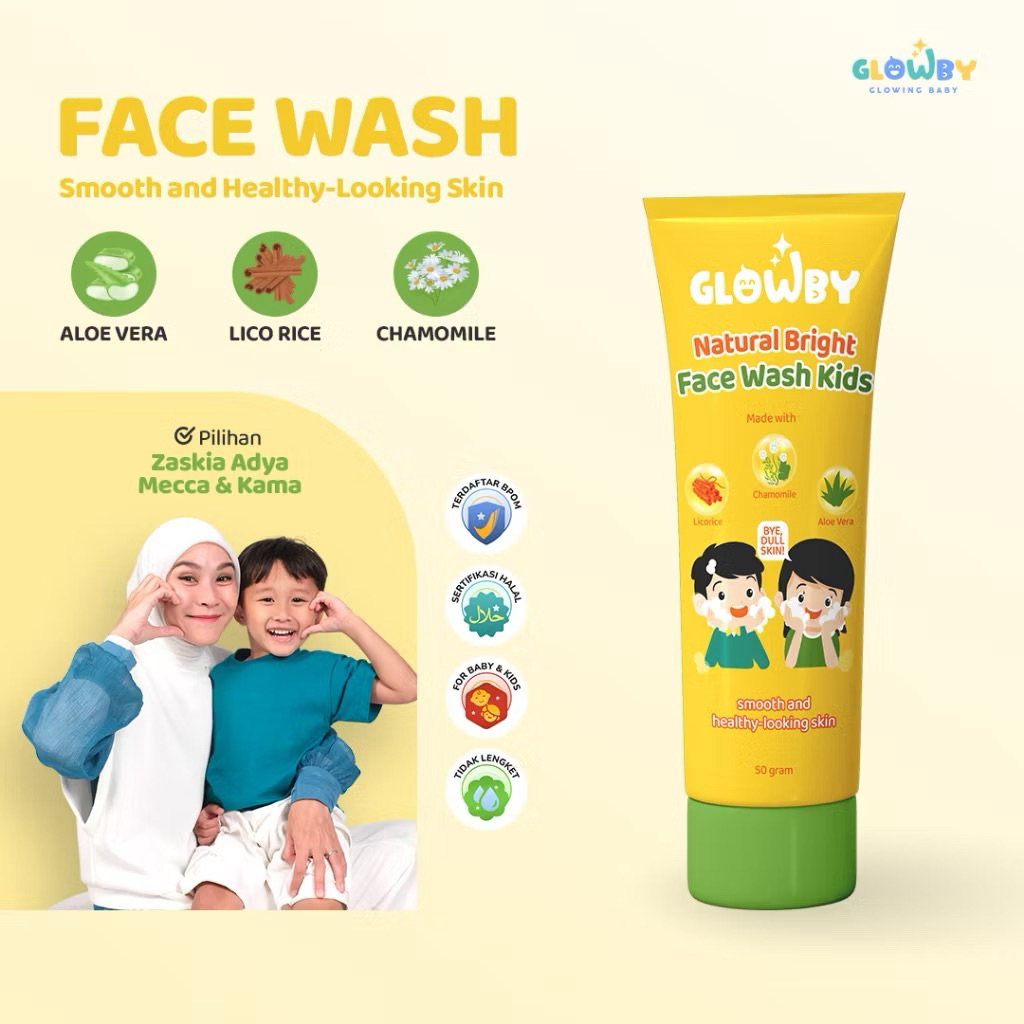 GLOWBY - NATURAL BRIGHT FACE WASH KIDS 50ml / SABUN CUCI MUKA ANAK / SABUN CUCI WAJAH ANAK / GLOWBY