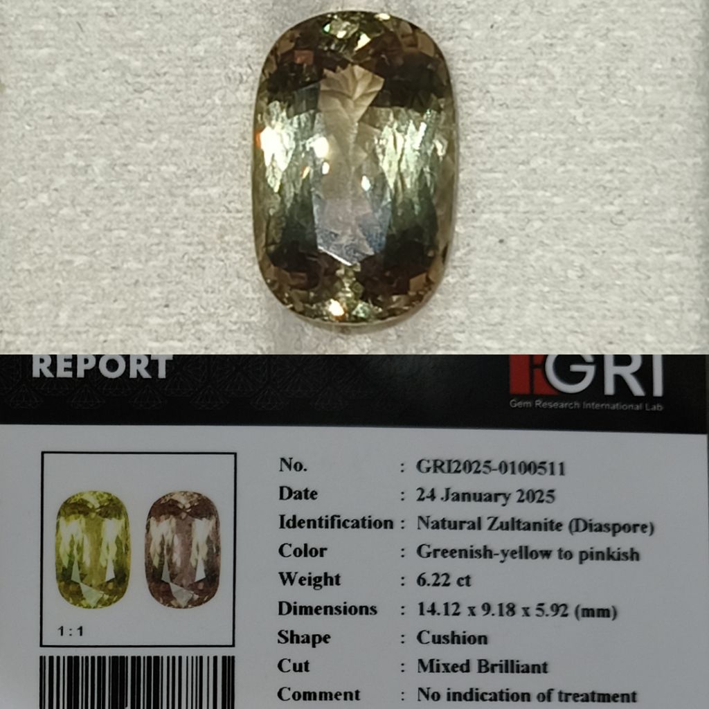 Natural Zultanite/ Color Change Diaspore Turkiye 6,22ct NTE Memo GRI