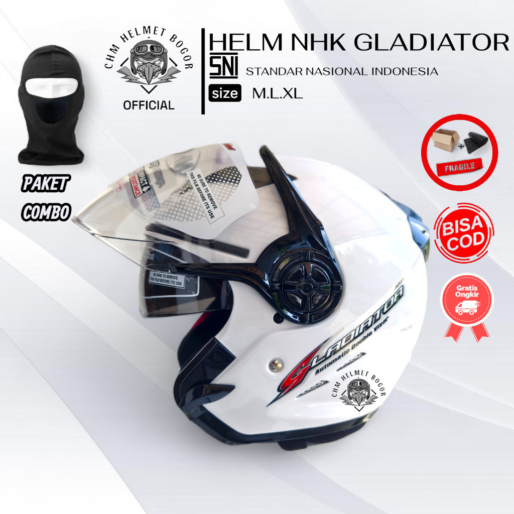 HELM NHK GLADIATOR PUTIH | HALF FACE DOUBLE VISOR
