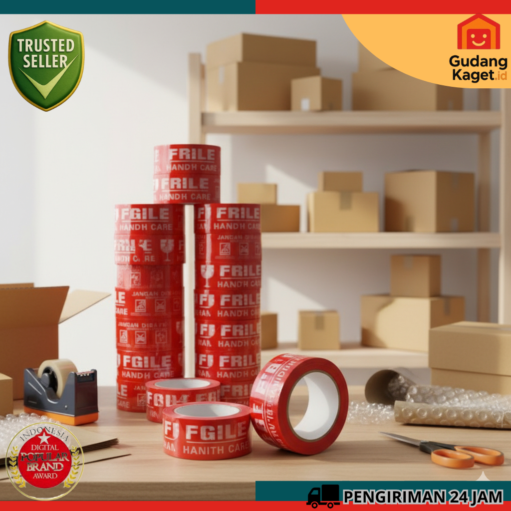 [1DUS] Lakban fragile 100yard 45mm lakban 100 yard lakban 1dus 100 yard