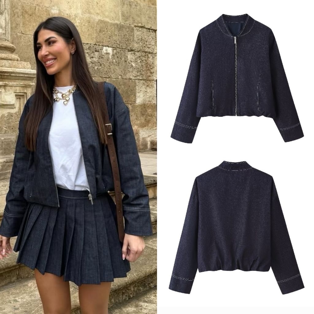 Navy Pleated Denim Jacket  79026 (TEN)