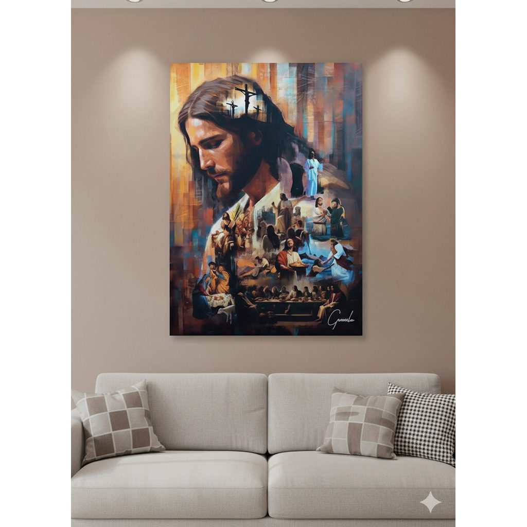 KIZI ARTISTIC Lukisan Jumbo Tuhan Jesus Yesus Kristus : Kisah Hidup & Pengorbanan