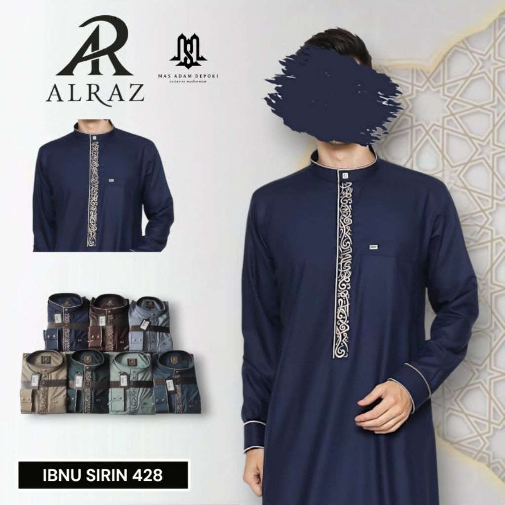 Best Seller | Jubah Al Raz Premium Pria "Ibnu Sirin" Zipper Bordir Manset Kerah Tegak  | Gamis musli