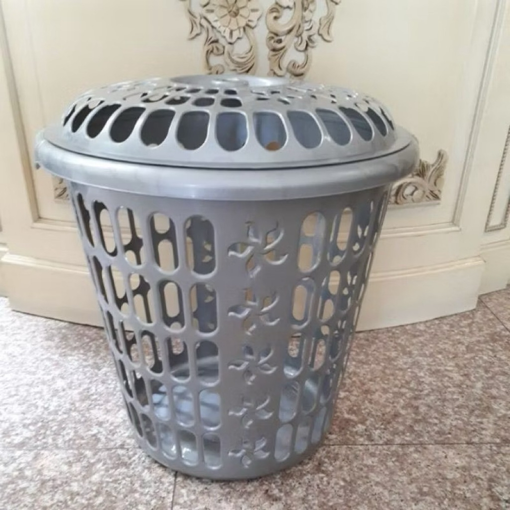 Keranjang Baju Kotor / Keranjang Plastik / Keranjang Laundry Bulat Silver