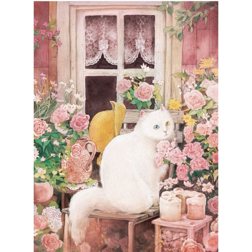 DIY PAKET KRISTIK KUCING DAN MAWAR POLA KAIN 11CT CROSS STITCH