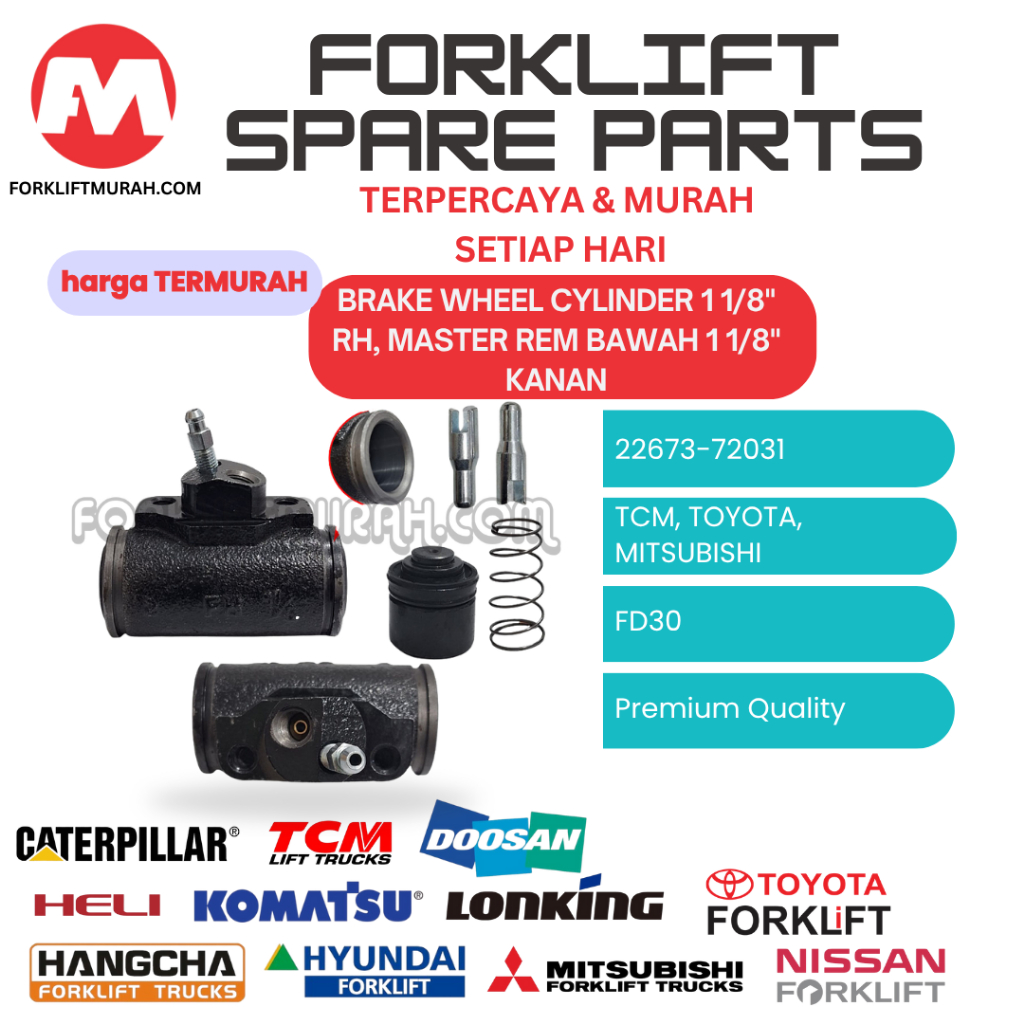 BRAKE WHEEL CYLINDER 1 1/8" SPAREPART FORKLIFT TCM, TOYOTA, MITSUBISHI