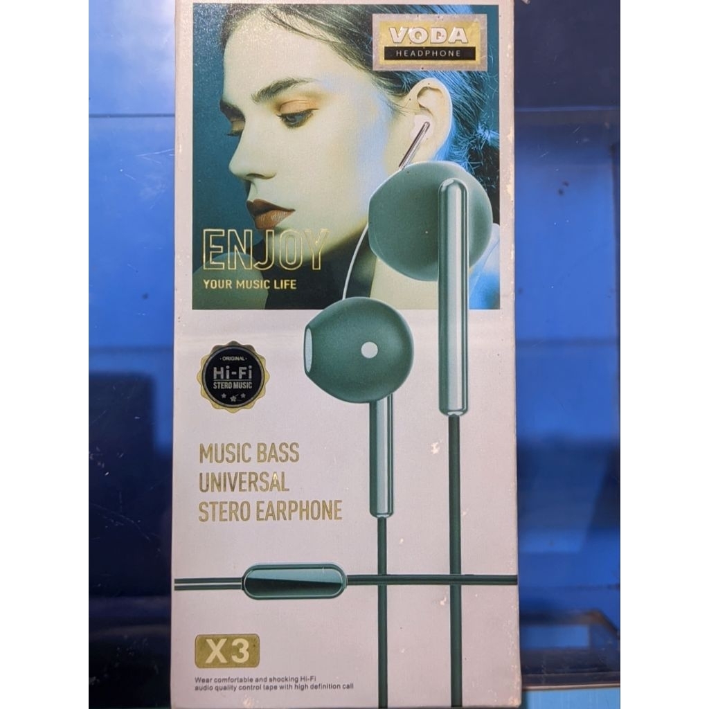 VODA X3 Earphone Kabel Universal Stereo Hi-Fi Bass Dalam Suara Jernih, Jelas & Desain Nyaman Digunak