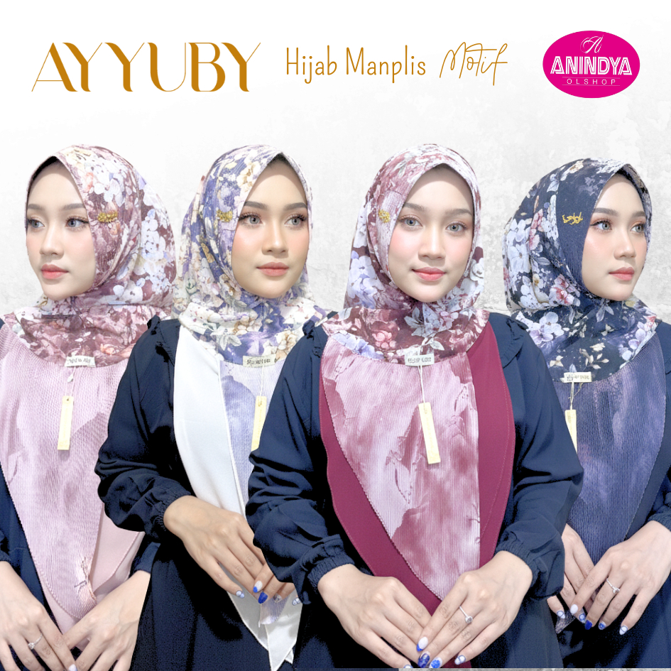 Ayyuby - Hijab Instan Manplis Motif Flower New Hodie Softpad Antem Ceruty Babydoll Printing Premium