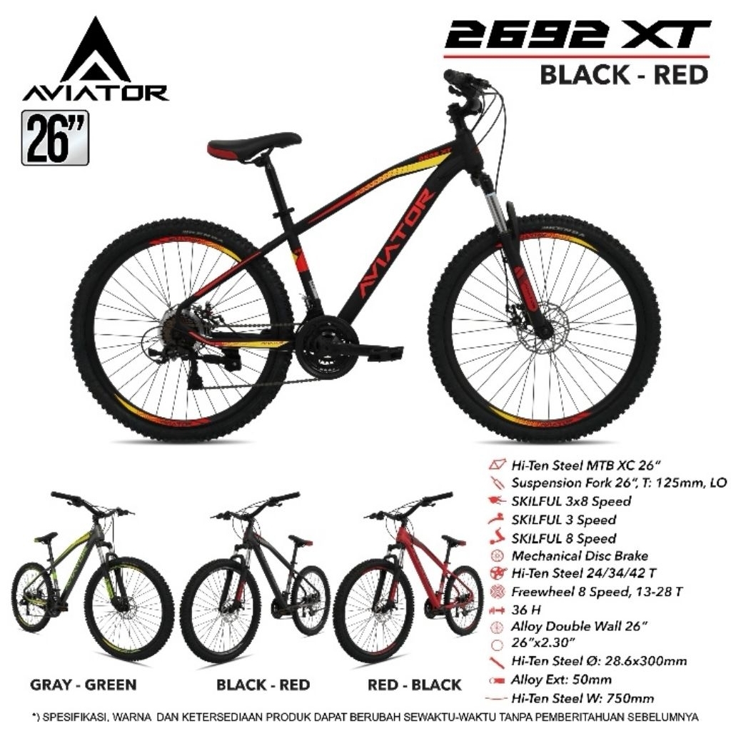 Sepeda MTB Ukuran 24 / 26 Aviator 2692 XT Murah / Sepeda Gunung Ukuran 24 / 26 Aviator 2692 XT Murah