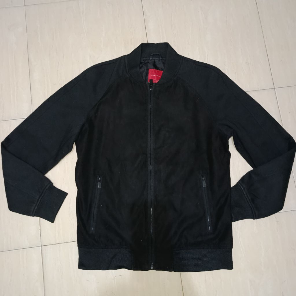 Jacket Casual Suede Zara Man Bomber fit M Dua Bahan Original