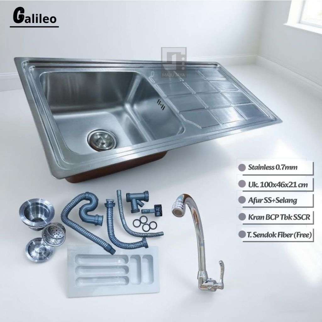 Bak Cuci Piring / Wastafel Cuci Piring / Kitchen Sink Set Galileo Stainless 1Lubang 1Sayap 