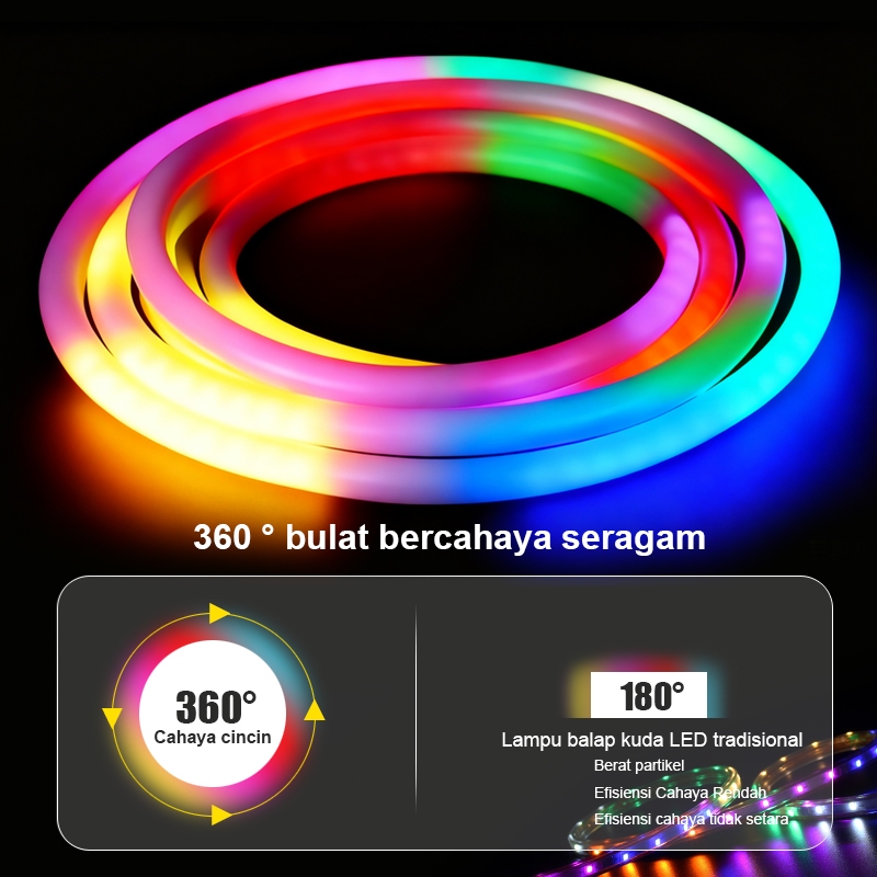 Lampu Strip Enam Warna Lampu LED Neon Bercahaya 360 220V Lampu Hias RGB Luar Ruangan Berkedip