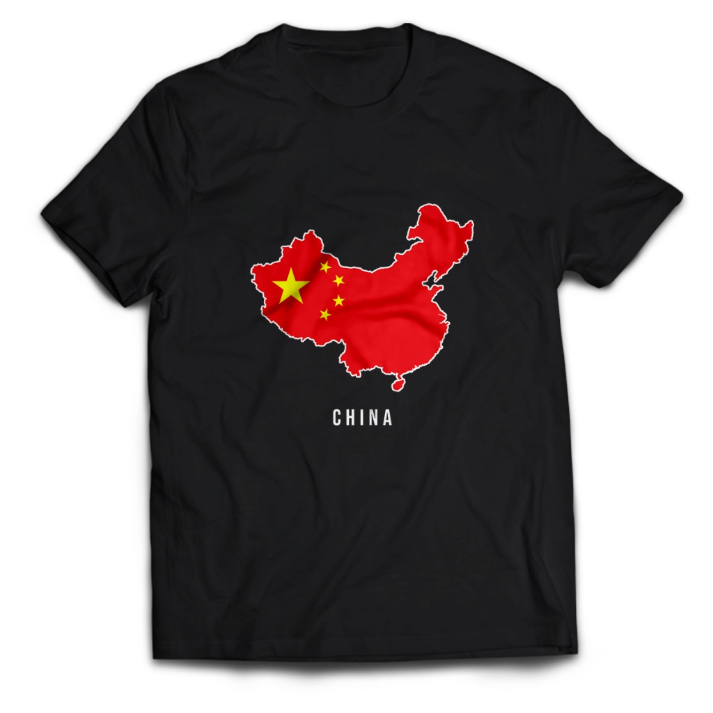 Kaos Pria Oleh-Oleh Liburan CHINA FLAG MAP Dewasa Baju Atasan Unisex PakeKaos