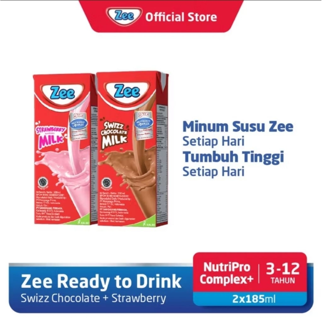 ZEE UHT 185ML RASA SWIZZ CHOCOLATE / STRAWBERRY / SUSU ZEE RTD / SUSU UHT ANAK 3-12 TAHUN