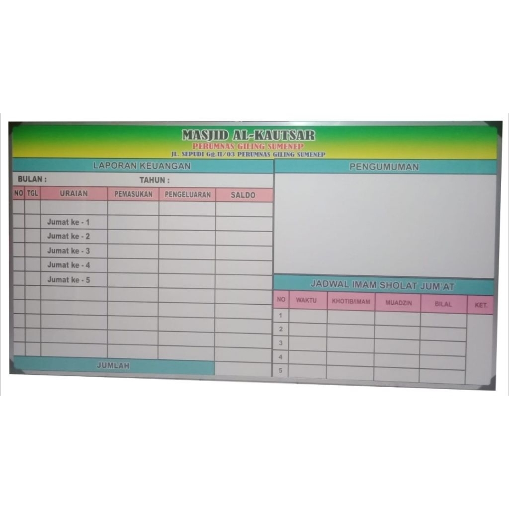 PAPAN INFORMASI MASJID UK.150X80 CM