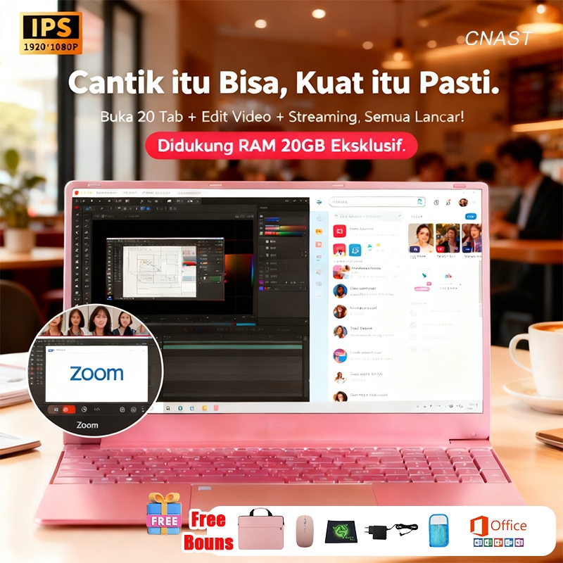 CNAST Laptop Baru Pink 14/15.6inch N3710/N5095 Ram 16/20G+256/512GB SSD Windows+Office+Bouns