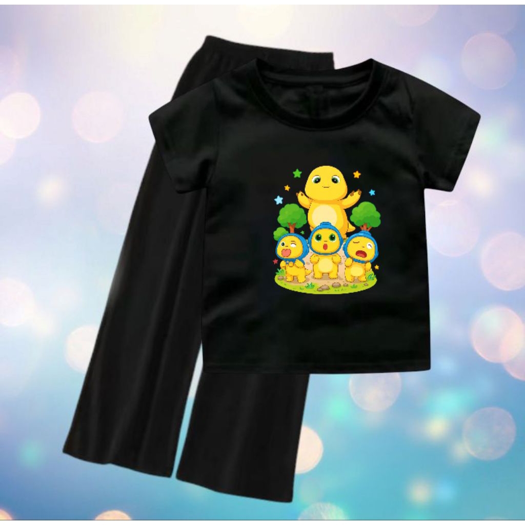 Setelan Kaos DINO Anak Perempuan 5-12 Tahun dan Celana Kulot Voxy