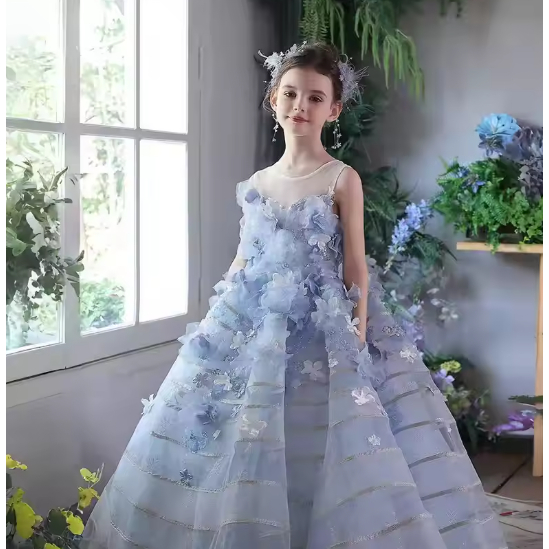 GAUN  BIRU  ANAK  BIRU  PESTA  BARU  BALLGOWN  BAJU PESTA  BIRU BALLGOWN  MEWAH  ELEGANT  MEWAH