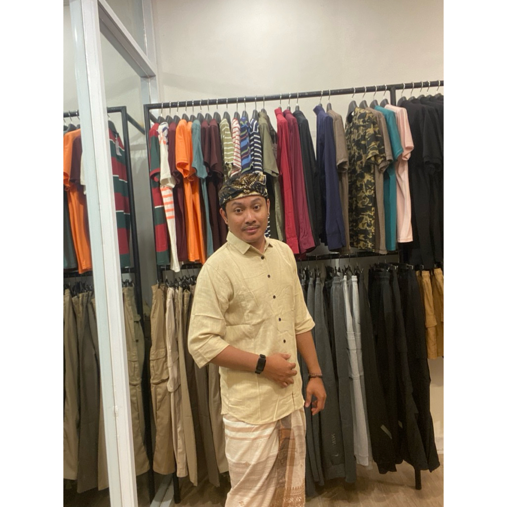 Kemeja Serat Jagung Lengan 7/8 Spesial Cream | Kemeja Pria | Baju Adat Pria