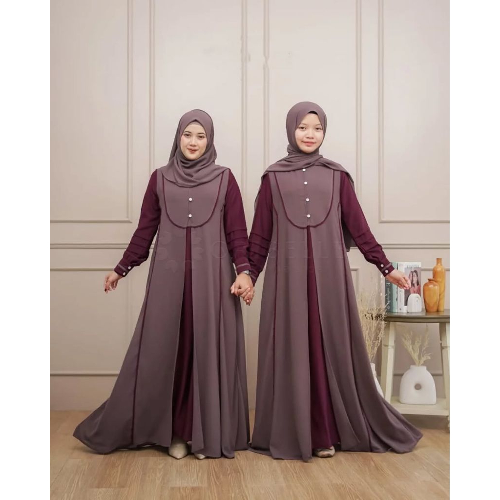 QIRANI Couple ~ Abaya Mom & Kids Sabrina Anti UV Bahan Halus Lembut Inner & Outer Bisa Lepas Pasang 
