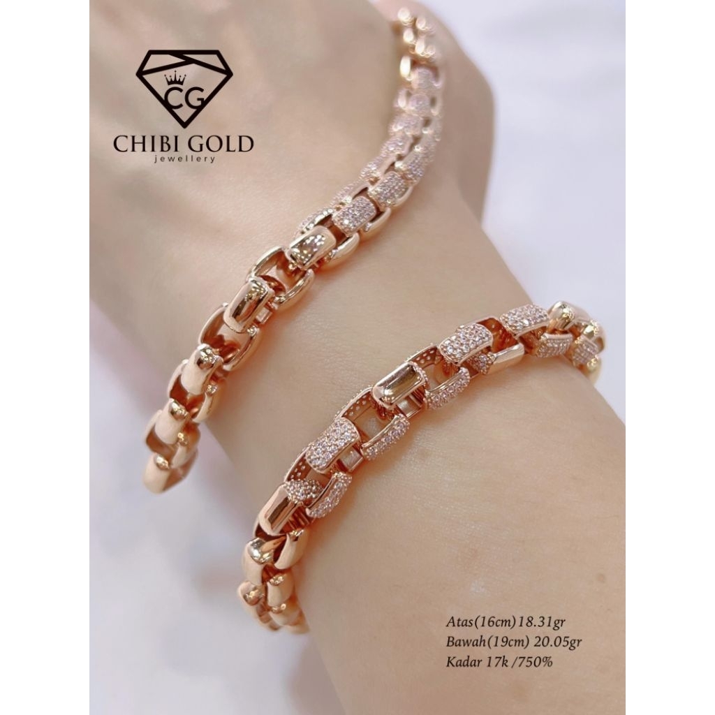 CHIBIGOLD LOKASARI-Gelang rantai gendul mata polos emas 750 kadar 17k