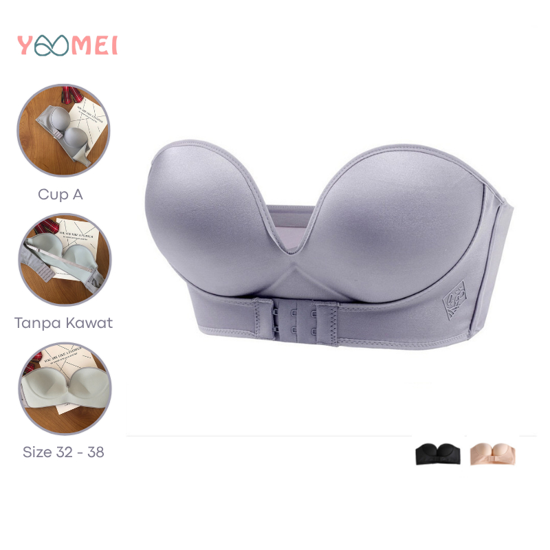 YOOMEI Bra Kemben Wanita Push Up Busa Tebal Tanpa Kawat Pengait Depan Tanpa Tali Bh Double Strap