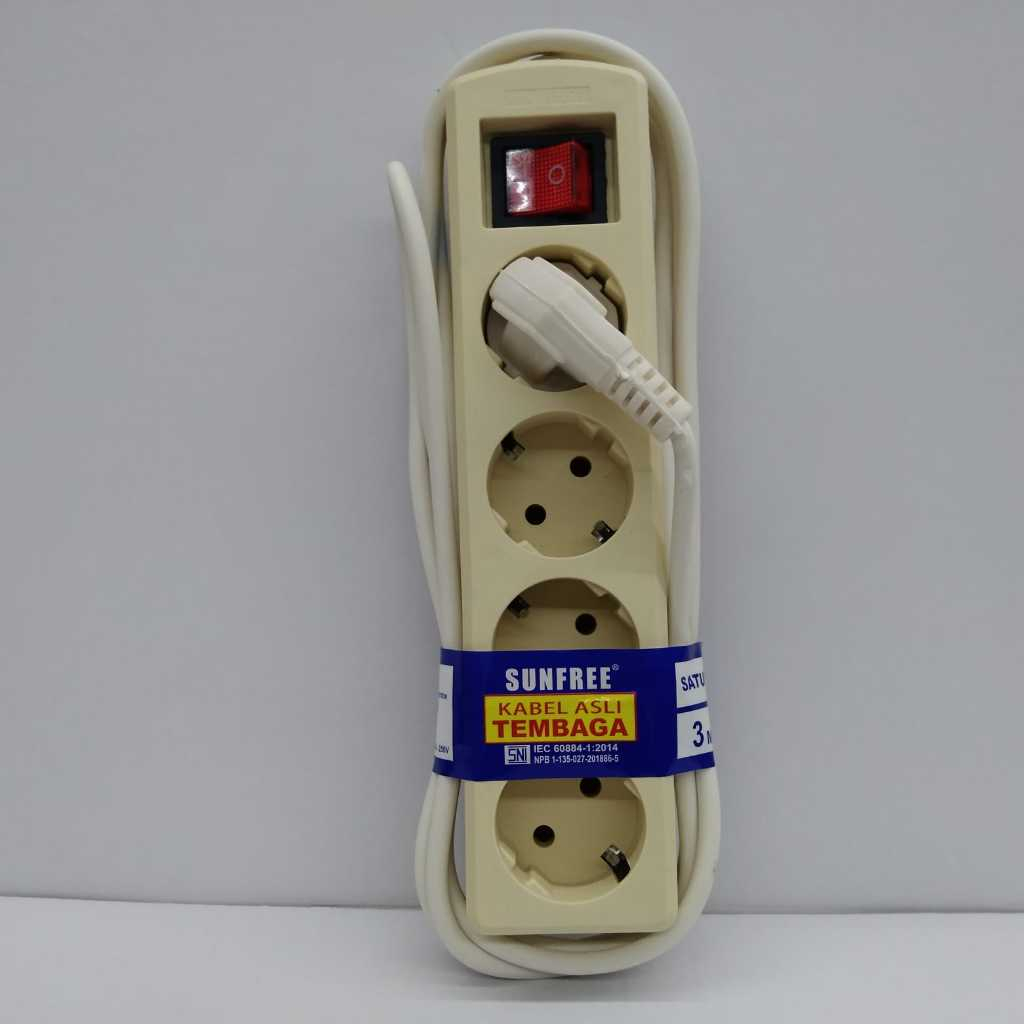 Sunfree Stop Kontak Kabel Cok Sambung 3 Lubang 5 Meter