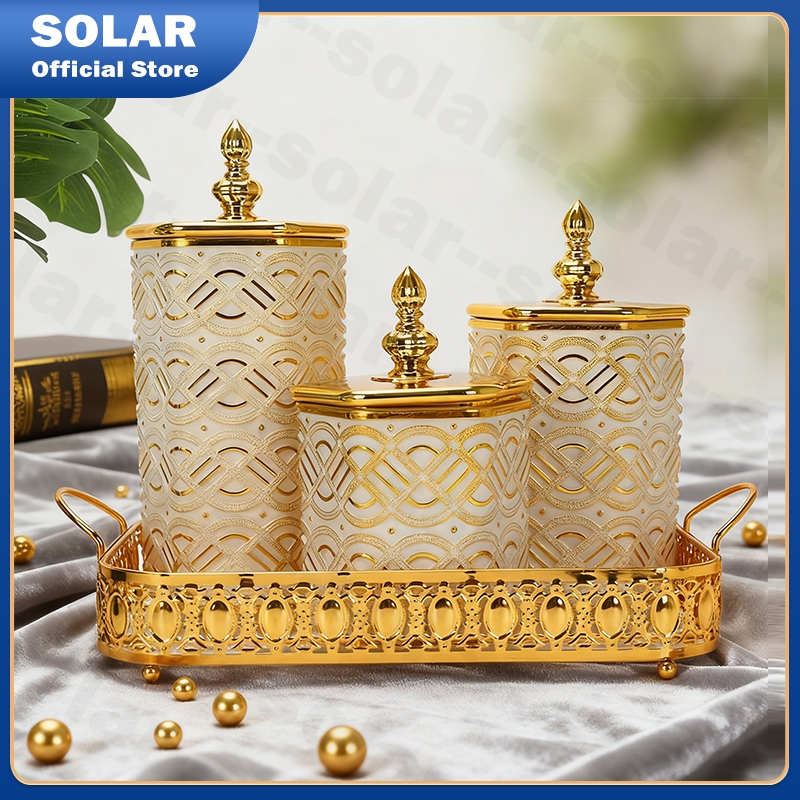 Toples Aesthetic Toples Penyimpanan Akrilik Bentuk Ruyi Tahan Lama Desain Ruyi Emas Dengan Pinggiran