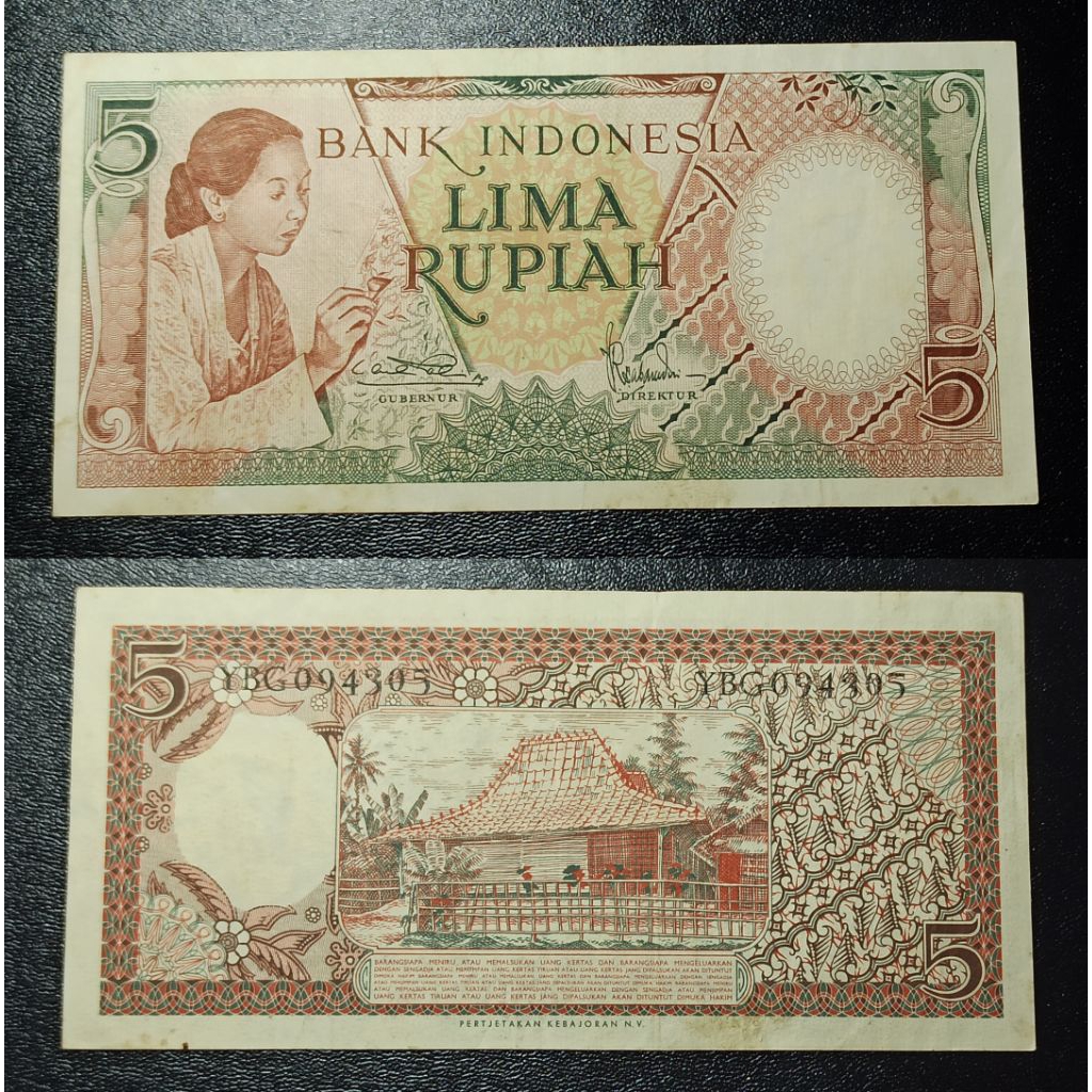 uang kuno Indonesia 5 rp tahun 1958 p2230
