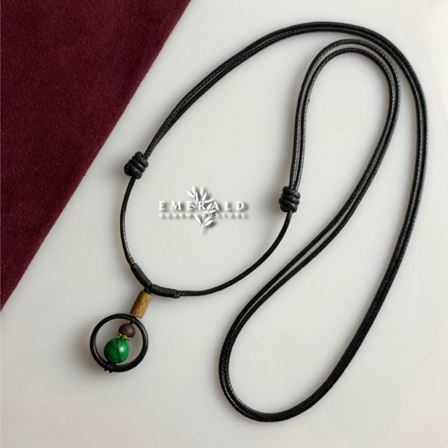 Kalung Pendant Kayu Eboni Sulawesi - Kombinasi Batu Giok
