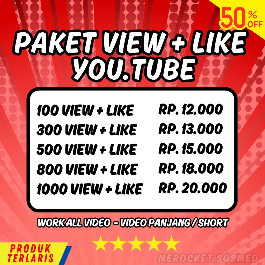 DISKON View Like YT Penonton You*Tube Organik Permanen 1000 Viewer YT Aman Monet Bergaransi Non Drop