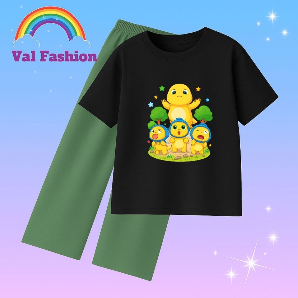 Setelan DINO Kaos Anak Perempuan 5-12 Tahun dan Celana Kulot Voxy