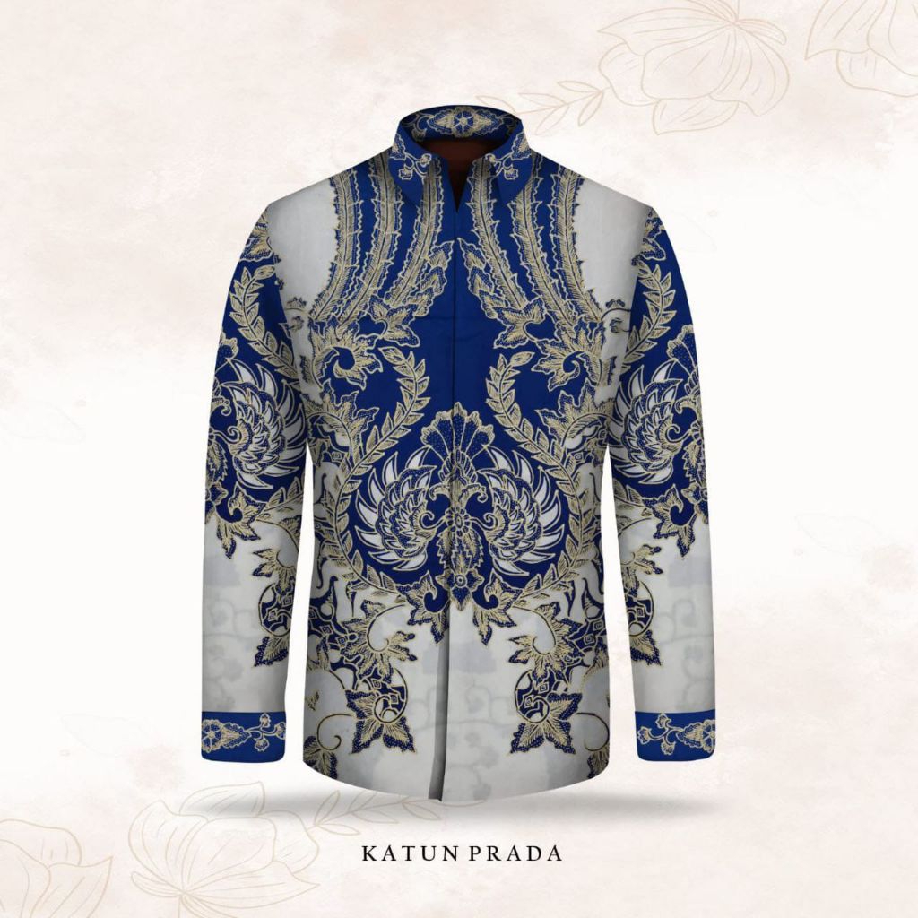kain batik tulis pria prada katun warna biru kain batik tulis pria prada emas
