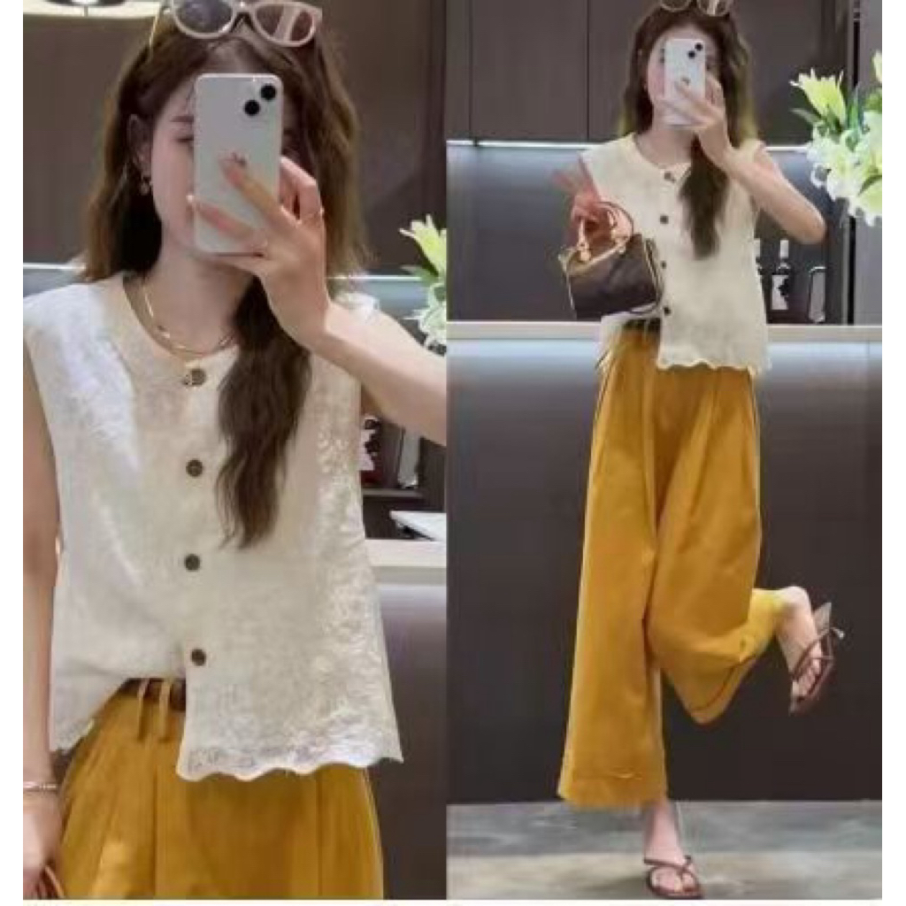 set katun bordir dengan celana kulot junior