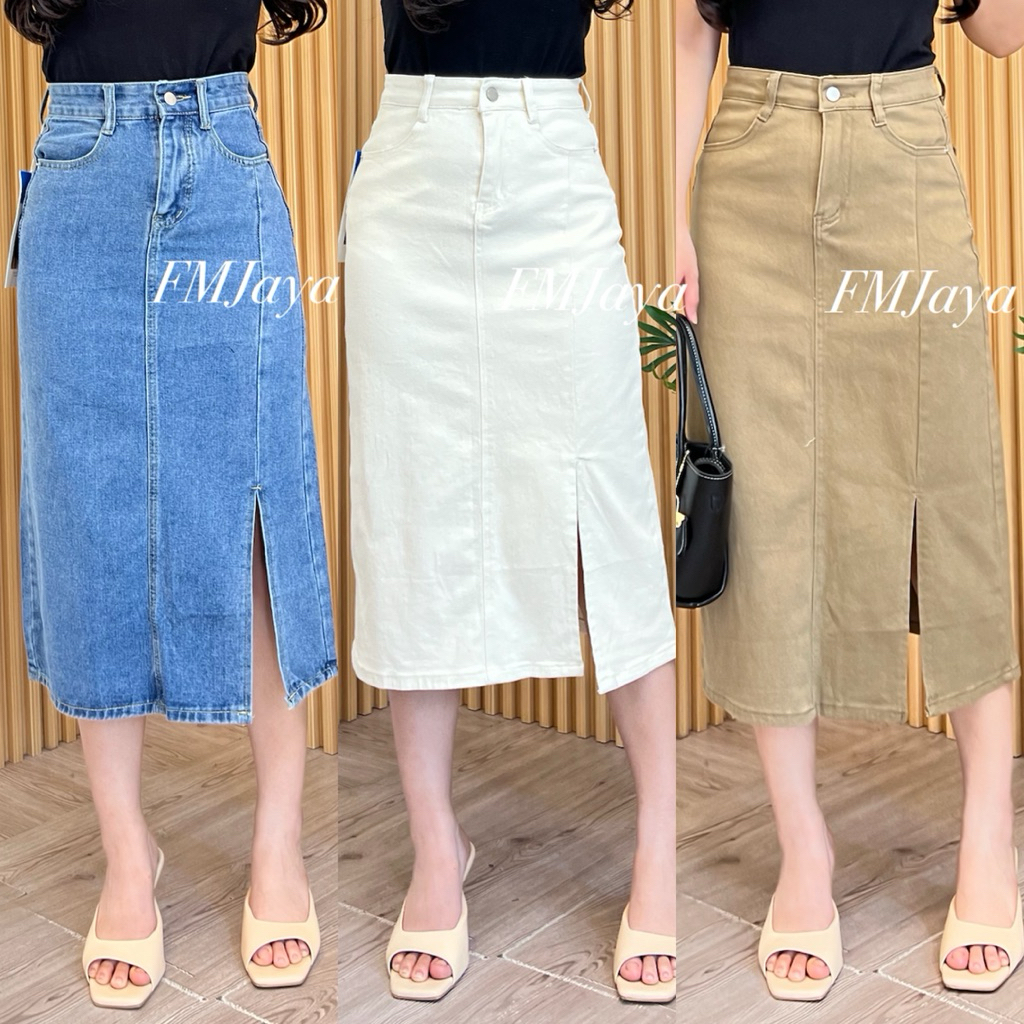 ROK JEANS PREMIUM 1226 || ROK JEANS SLIT SAMPING || ROK PANJANG WANITA || ROK PANJANG WANITA