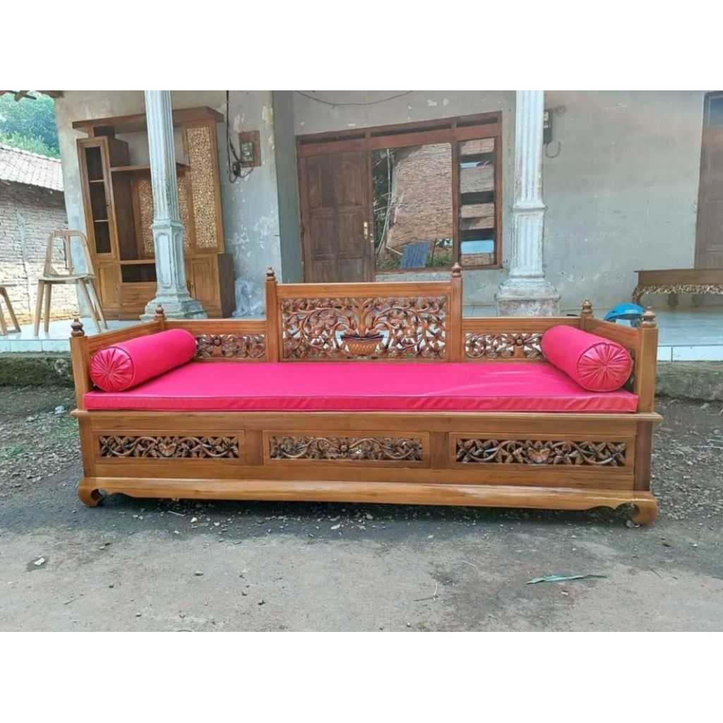 Bale Bale Kalpataru Jati Minimalis Bangku Jati Solid Kokoh - Kualitas Bergaransi