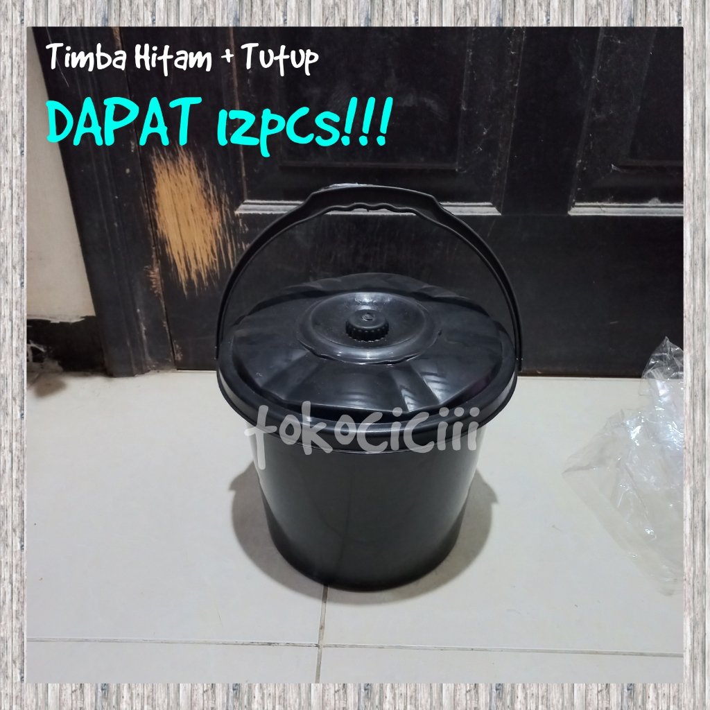 12PCS Timba hitam + tutup timbo hajatan berkatan syukuran ember gagang plastik serbaguna