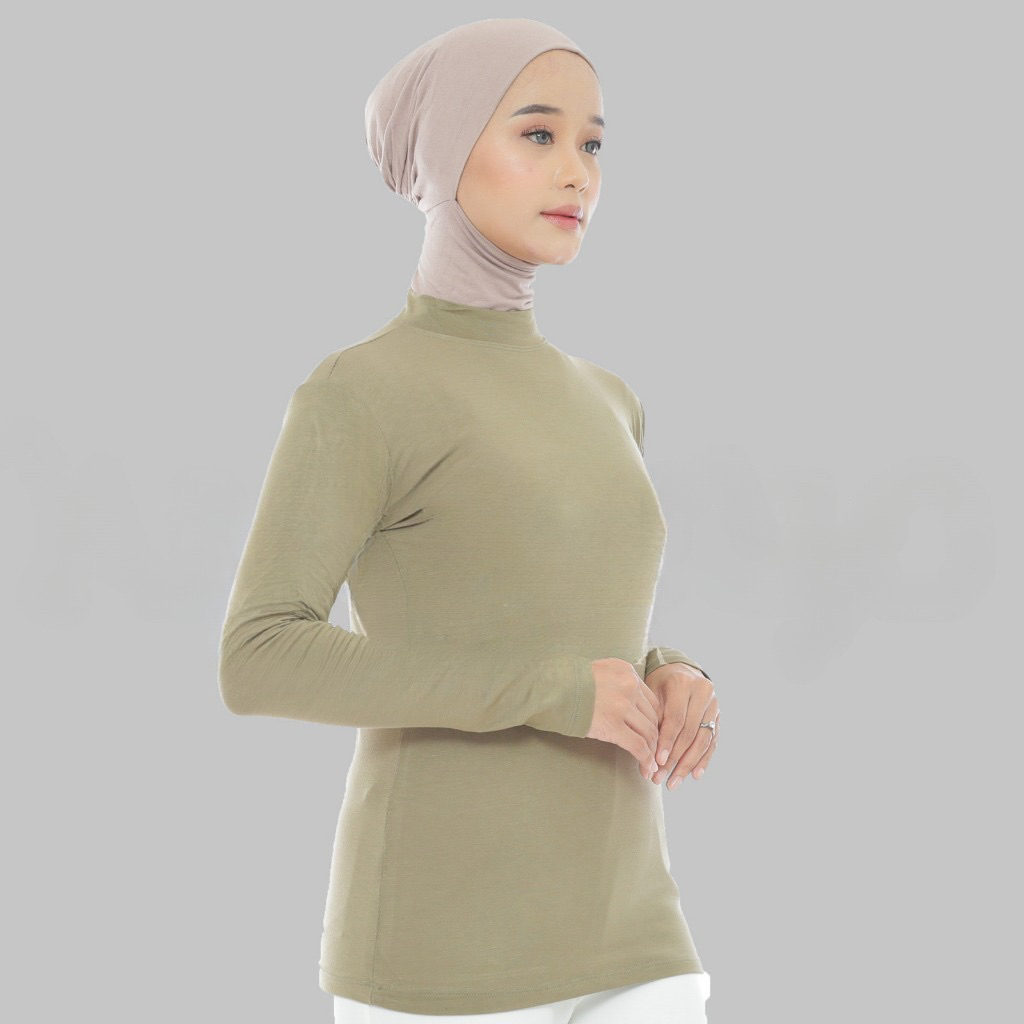 Atasan Wanita Manset Lengan Panjang Leher tinggi Standar dan Jumbo Dalaman Hijab Inner Kaos Terbaru