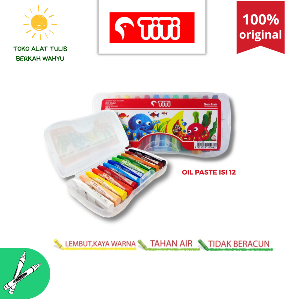 TOKO BERKAH WAHYU - KRAYON TITI ISI 12 - OIL PASTE - PERLENGKAPAN MENGGAMBAR & MEWARNAI ANAK SEKOLAH