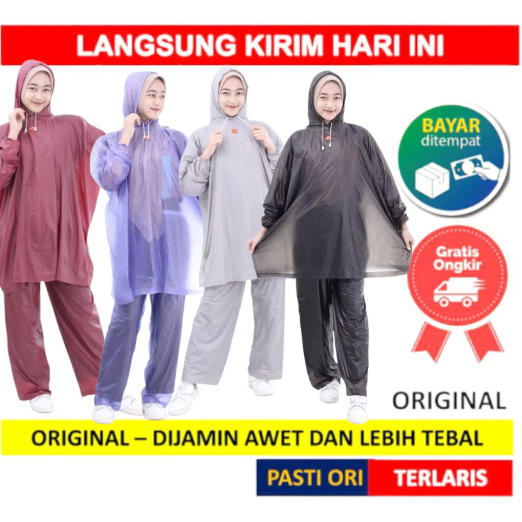 Jas Hujan Setelan Celana Pria Wanita Bahan Tebal Anti Sobek