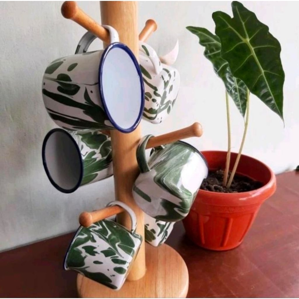Mug Cangkir Seng Kaleng 12 pcs 1 Lusin Mug Brilik Muk Burik Loreng Enamel Classic Jadul Vintage