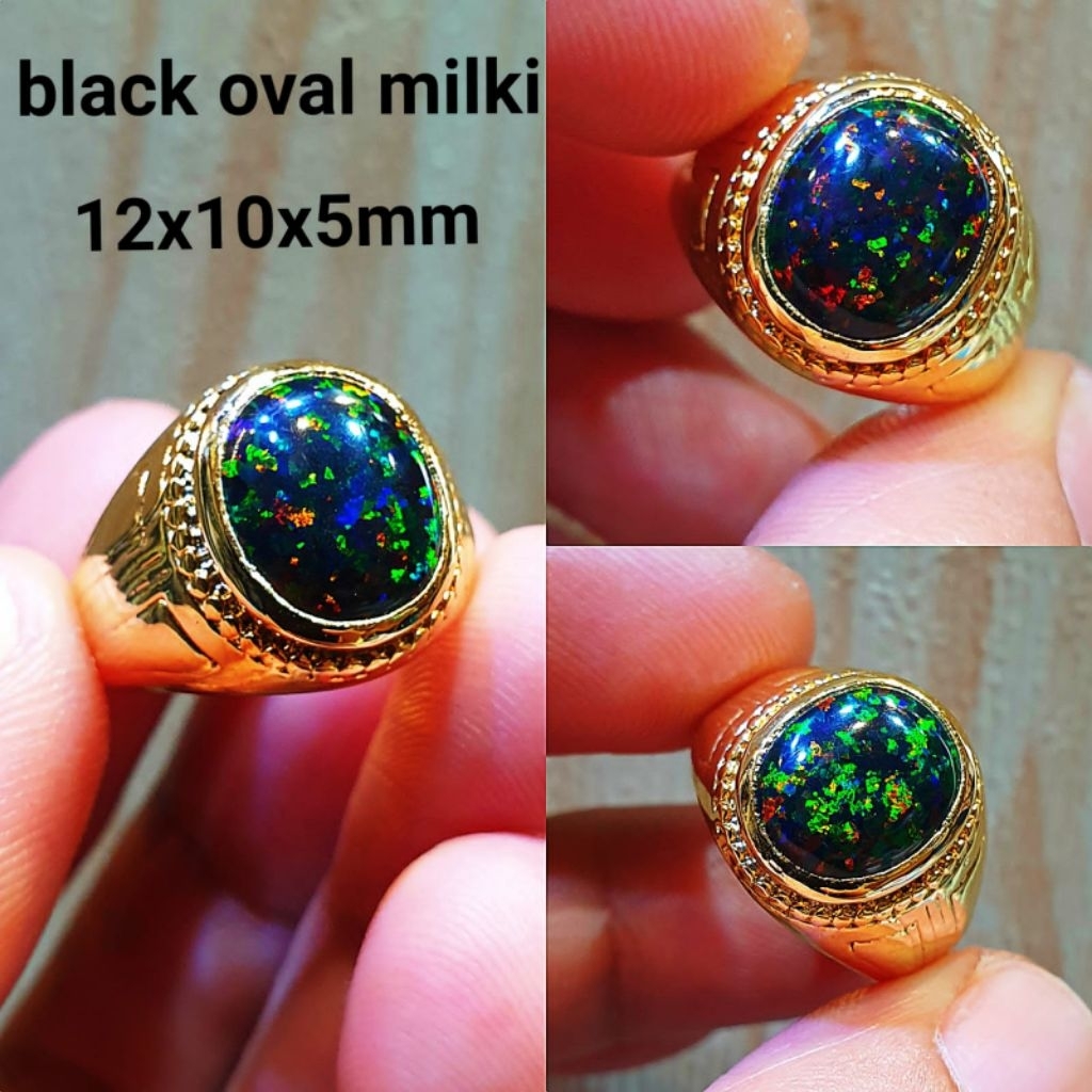 BATU CINCIN AKIK BLACK OVAL MILKY