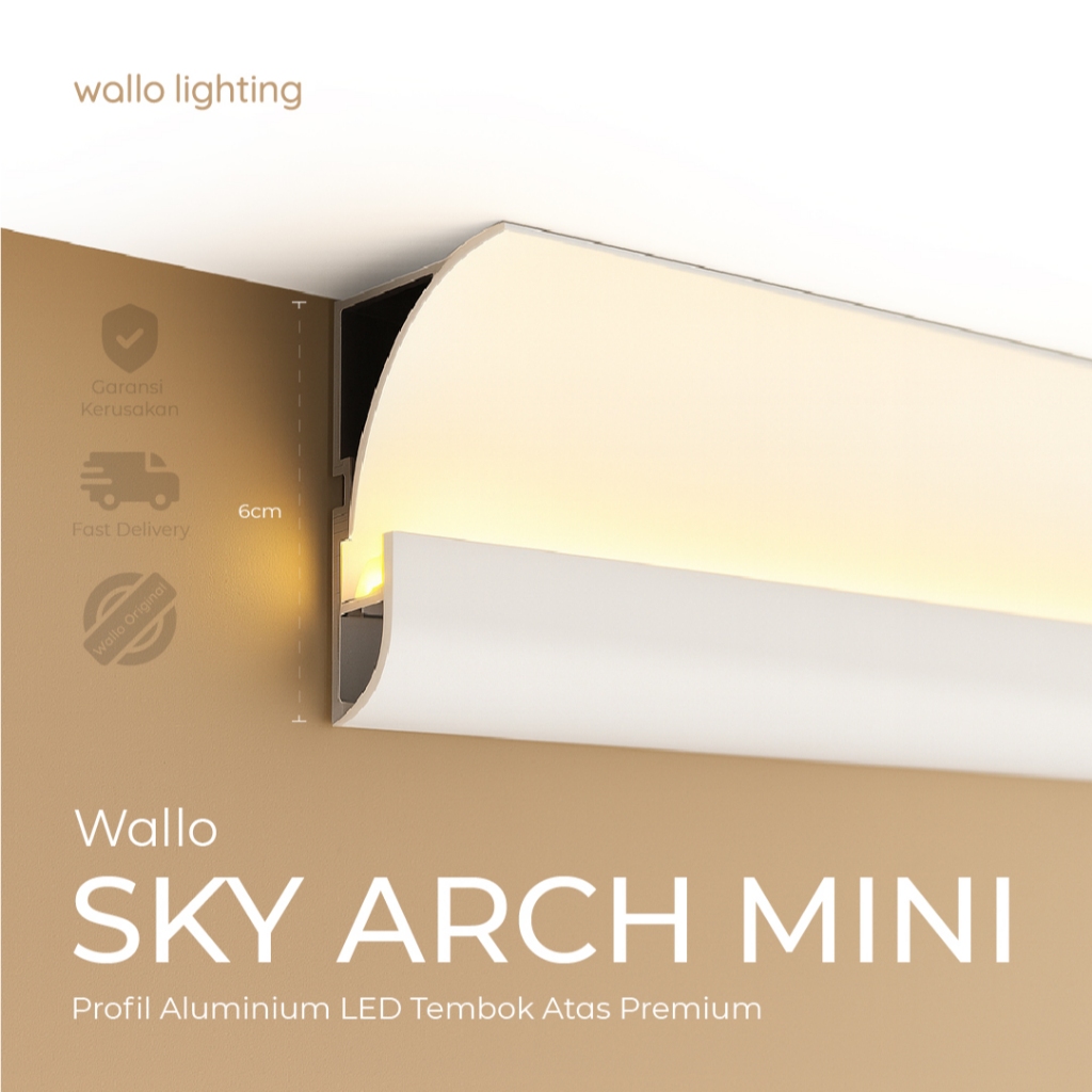 Wallo Sky Arch Mini, Profil Lampu LED Dinding Atas Wall Mount Cahaya Lembut Instalasi & Renovasi Mud