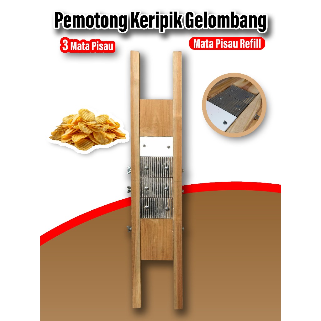 PEMOTONG KERIPIK KENTANG GELOMBANG | Reffil 3 MATA PISAU | ALAT SERUT KERIPIK KAYU