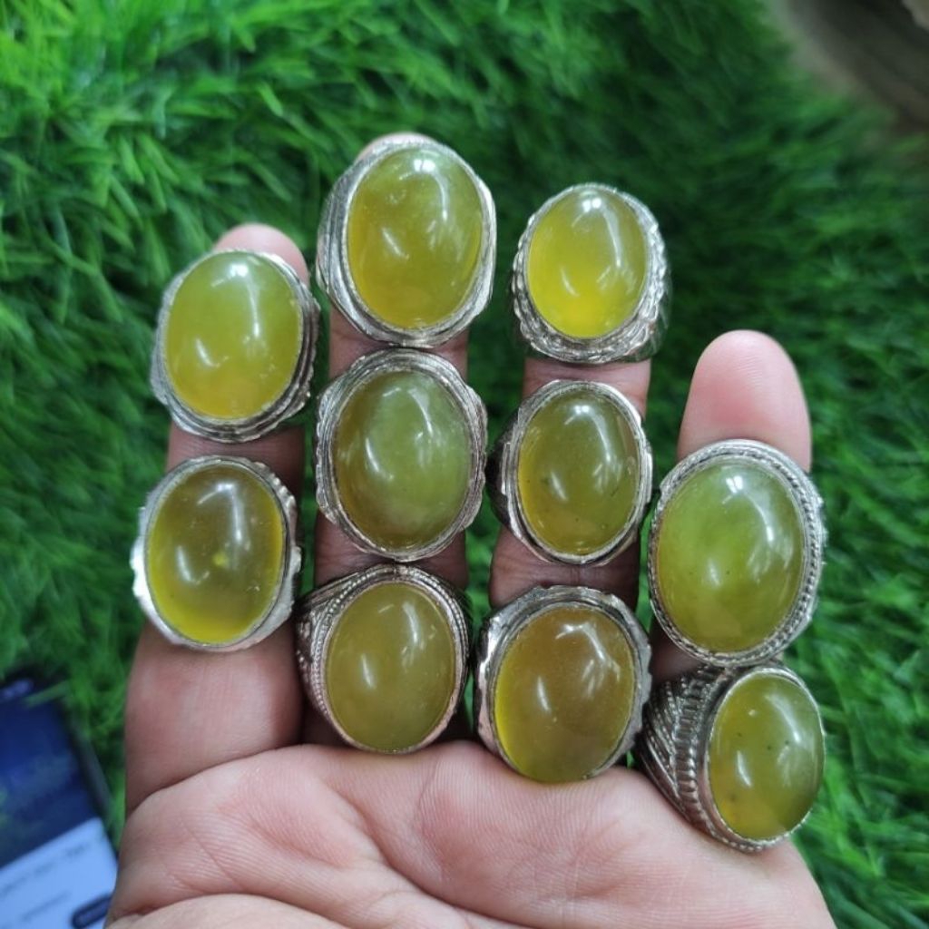 Cincin batu akik Giok Aceh Hijau Lumut Sungai Dareh Natural Ring Alpaka Super anti karat