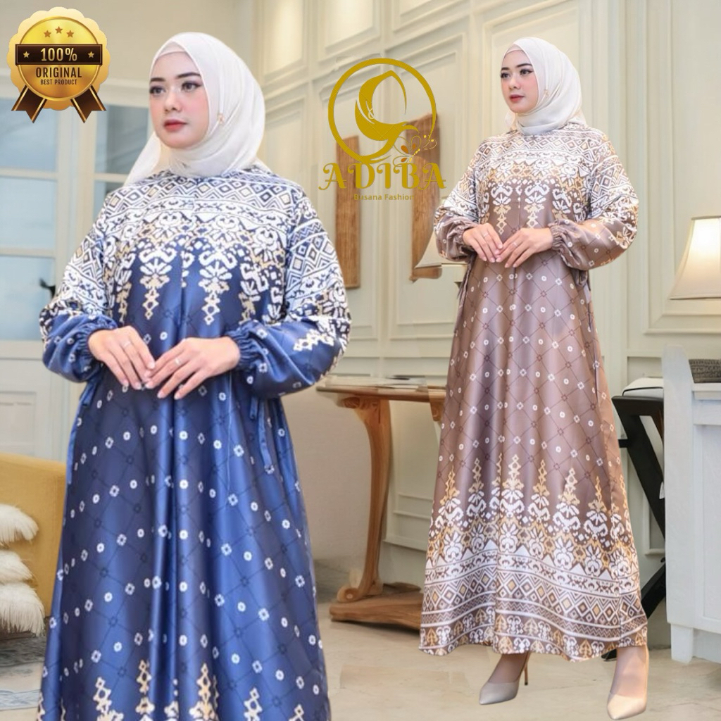 Safeeya Dress Gamis Silk Premium Muslimah Elegan Lengan Balon Gamis Motif Terbaru Muslimah