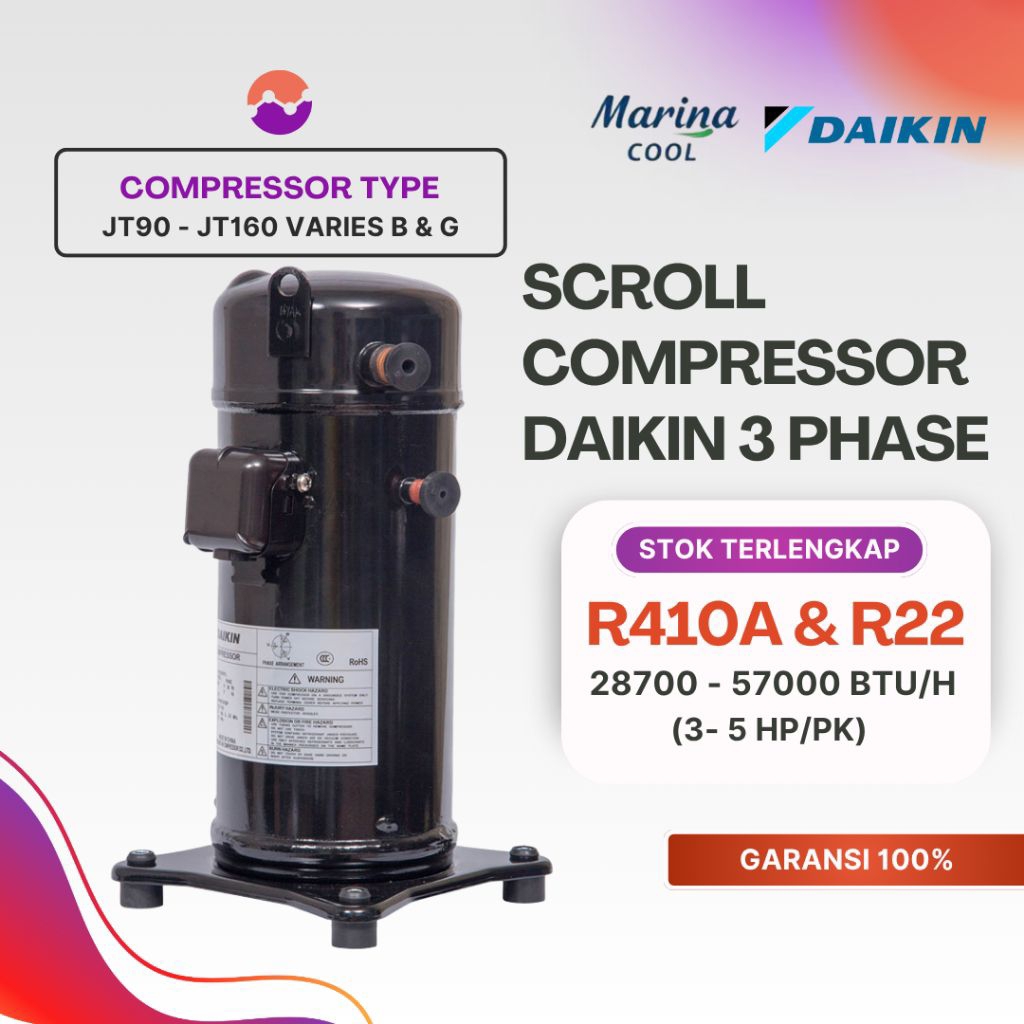 Kompresor Scroll Daikin Baru JT Series 3-5 HP (G-Series R410A/ B-Series R22)–Original & Bergaransi