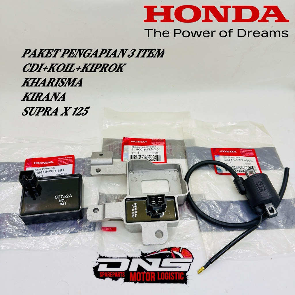 PAKET PENGAPIAN 3 ITEM CDI+KOIL+KIPROK KPH HONDA KHARISMA KIRANA SUPRA X 125 LAMA ORIGINAL HGP